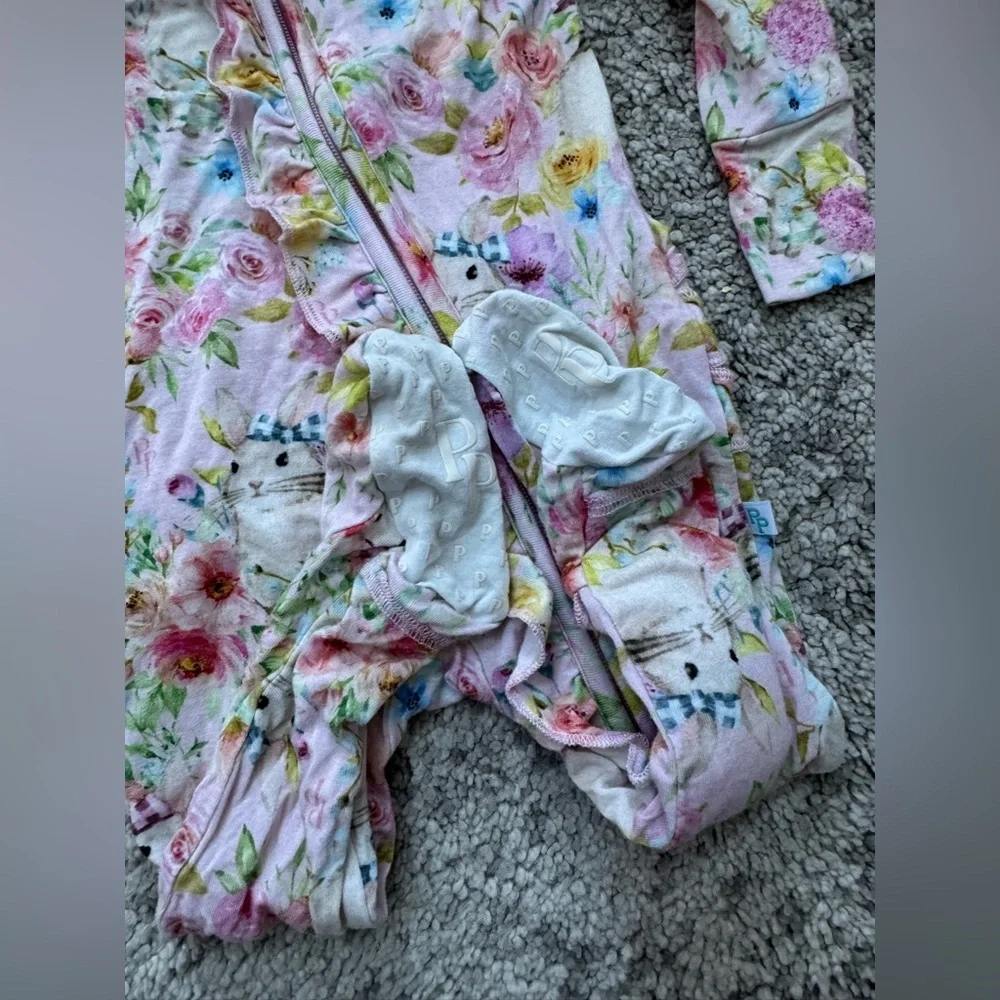 Posh Peanut 3-6M Easter Bunny Floral Ruffle Footie Zipper Pajamas